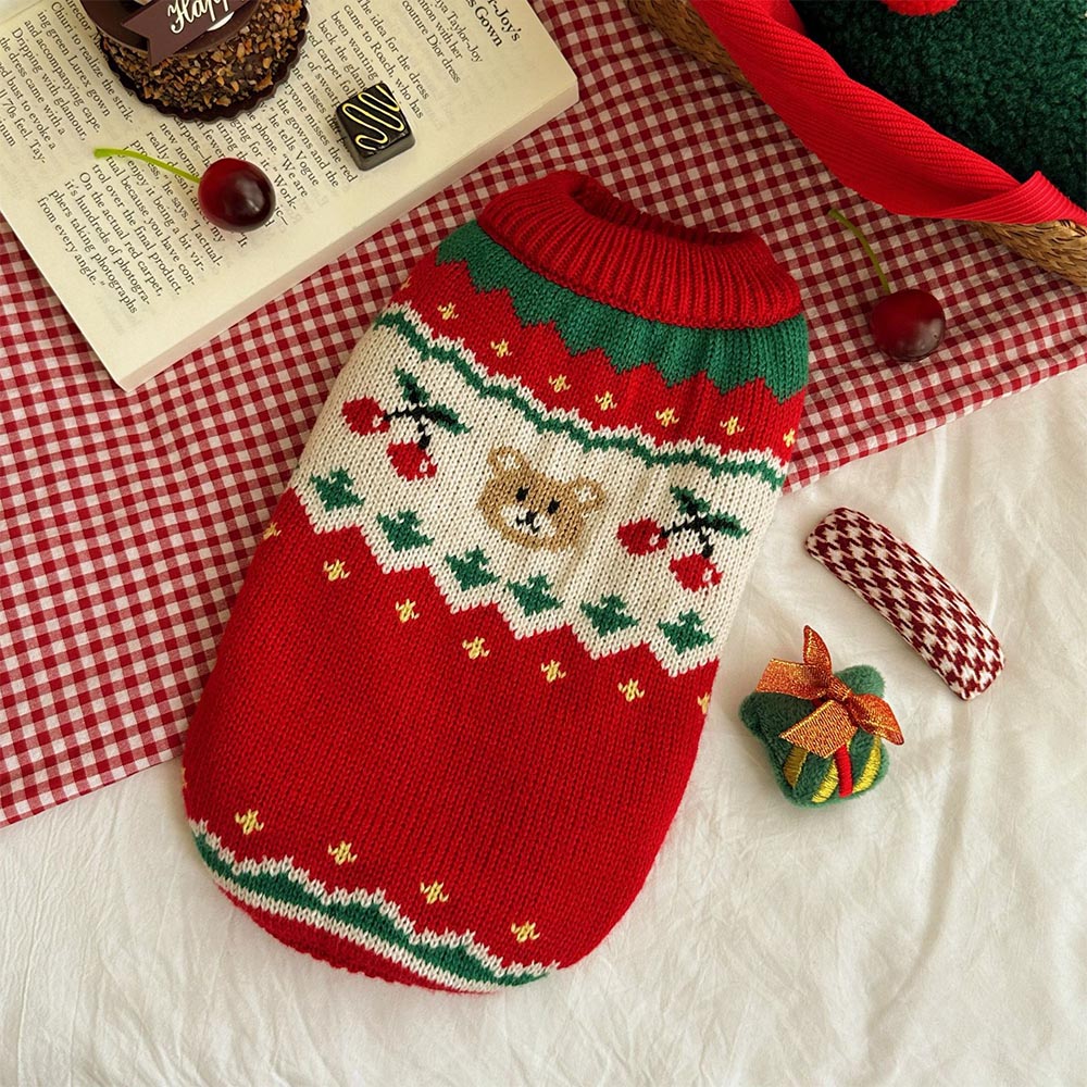 Christmas Cherry Bear Pet Sweater