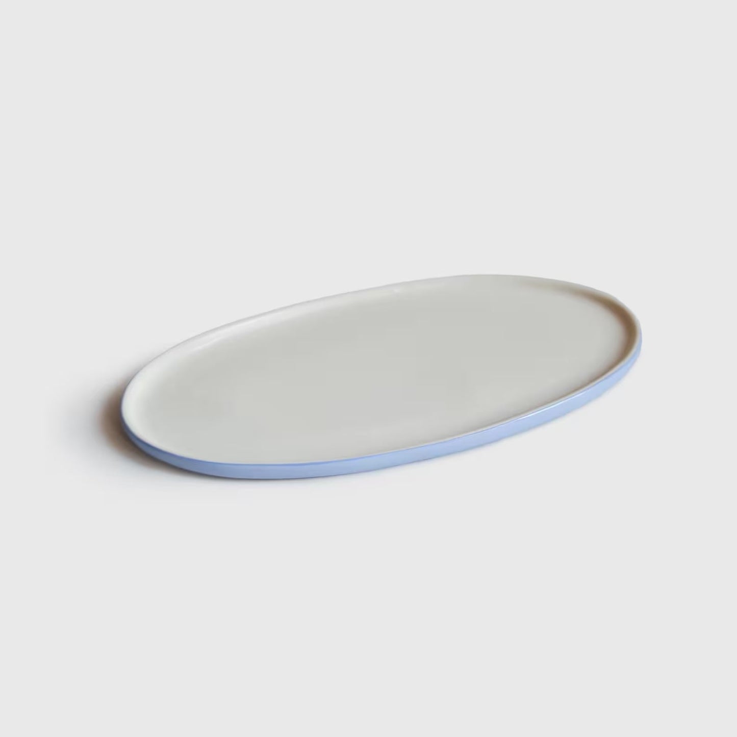 Handmade Porcelain Oval Serving Platter. Forget-me-not/Chocolate