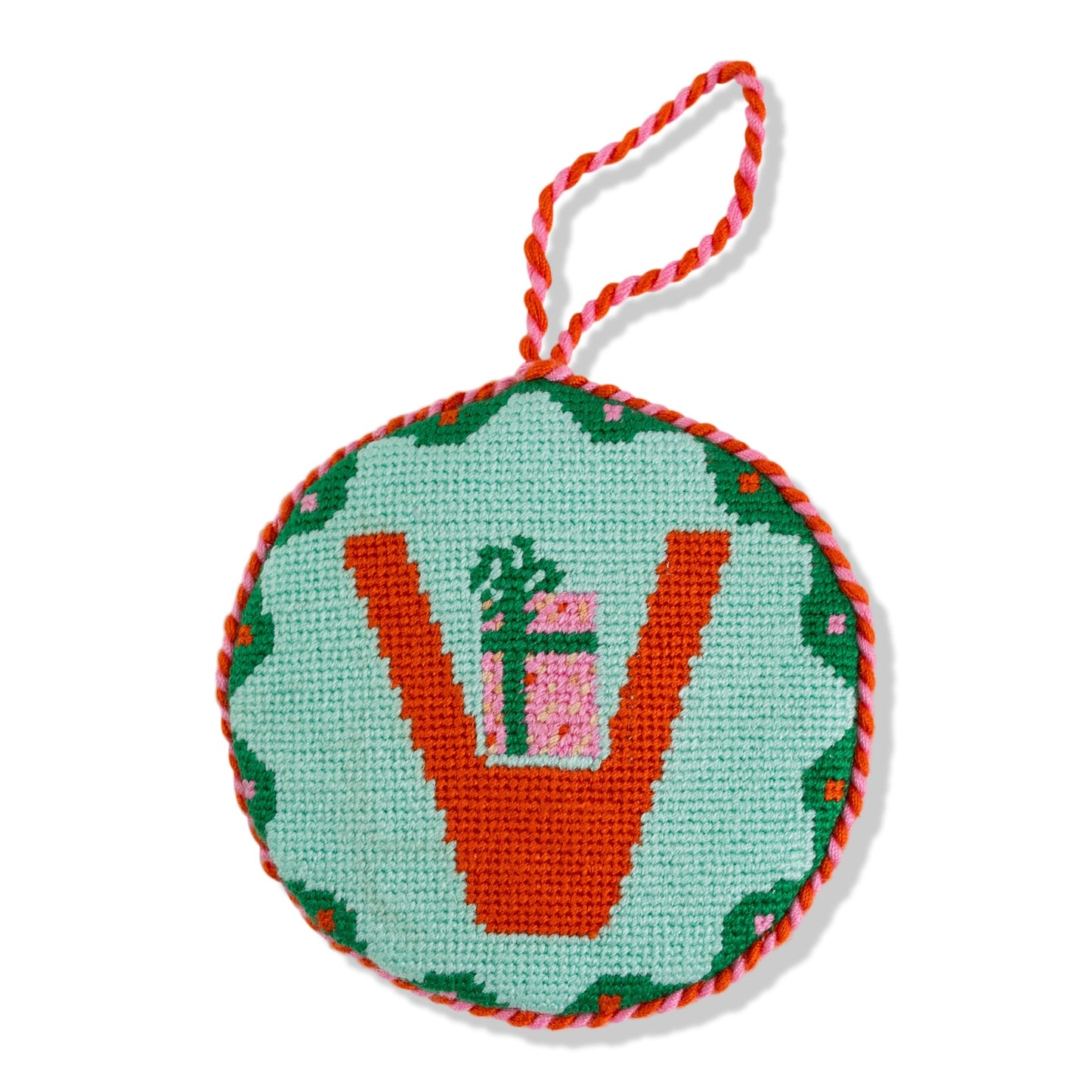 Needlepoint Monogram Ornament - V