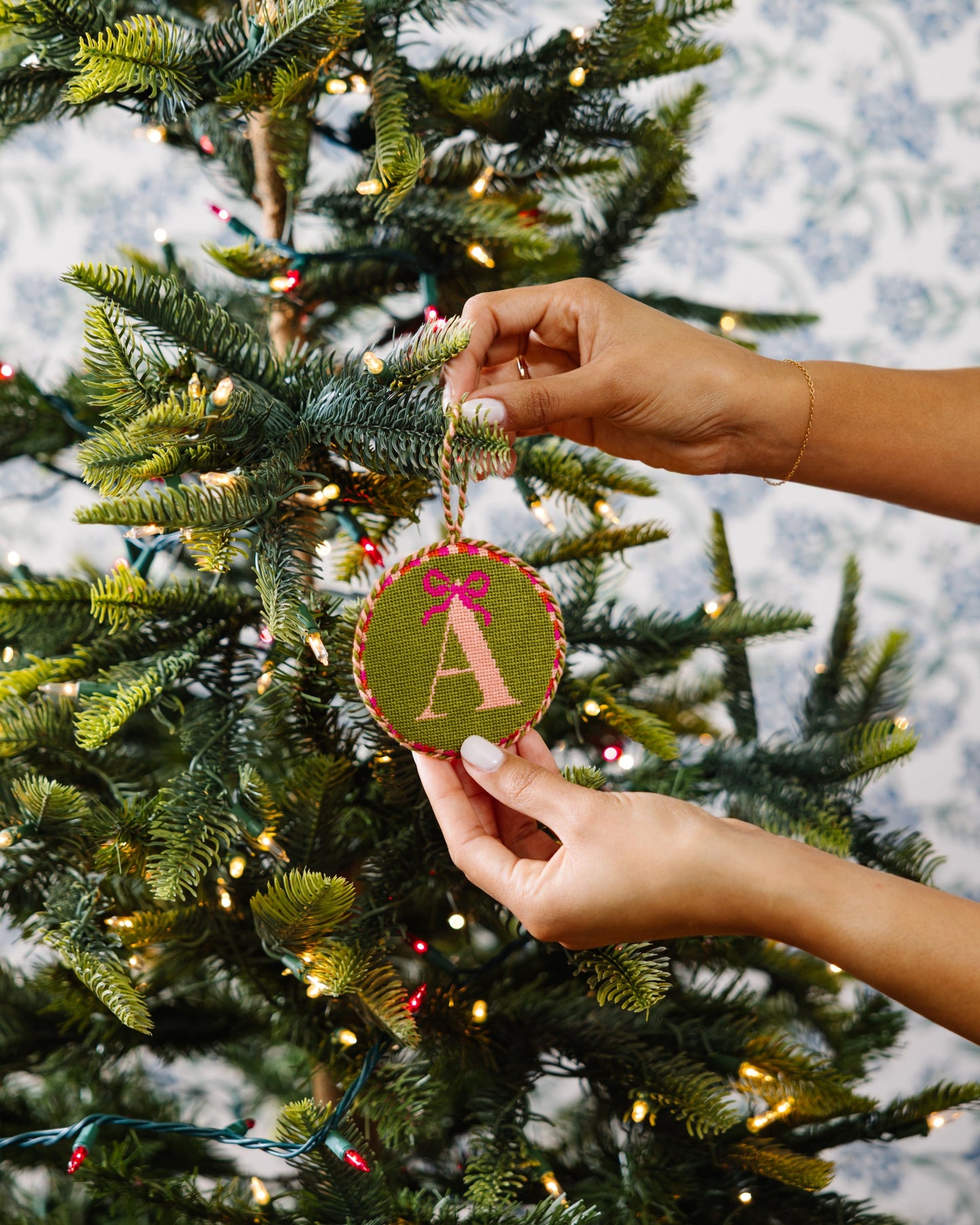 Needlepoint Monogram Ornament - A