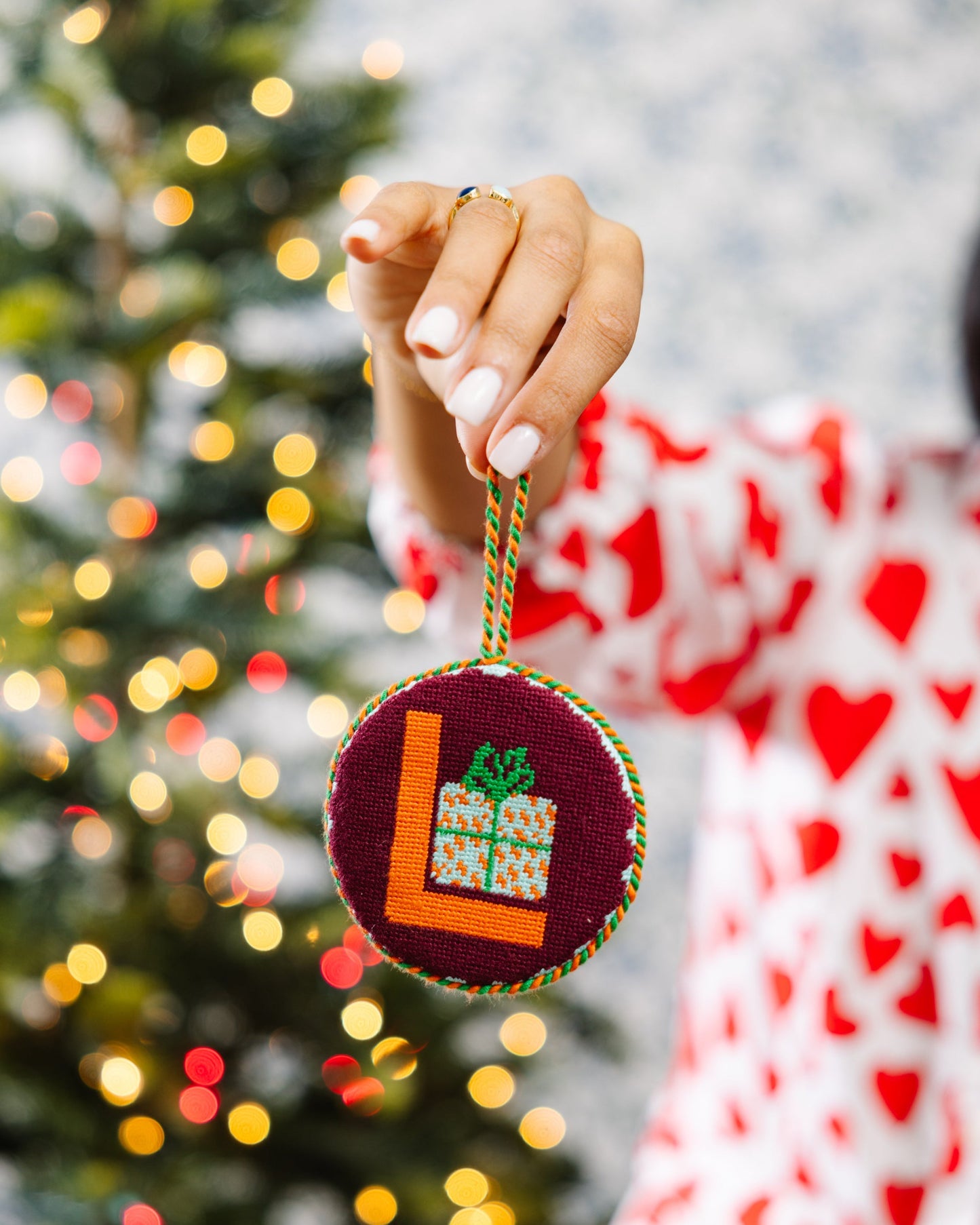 Needlepoint Monogram Ornament - L