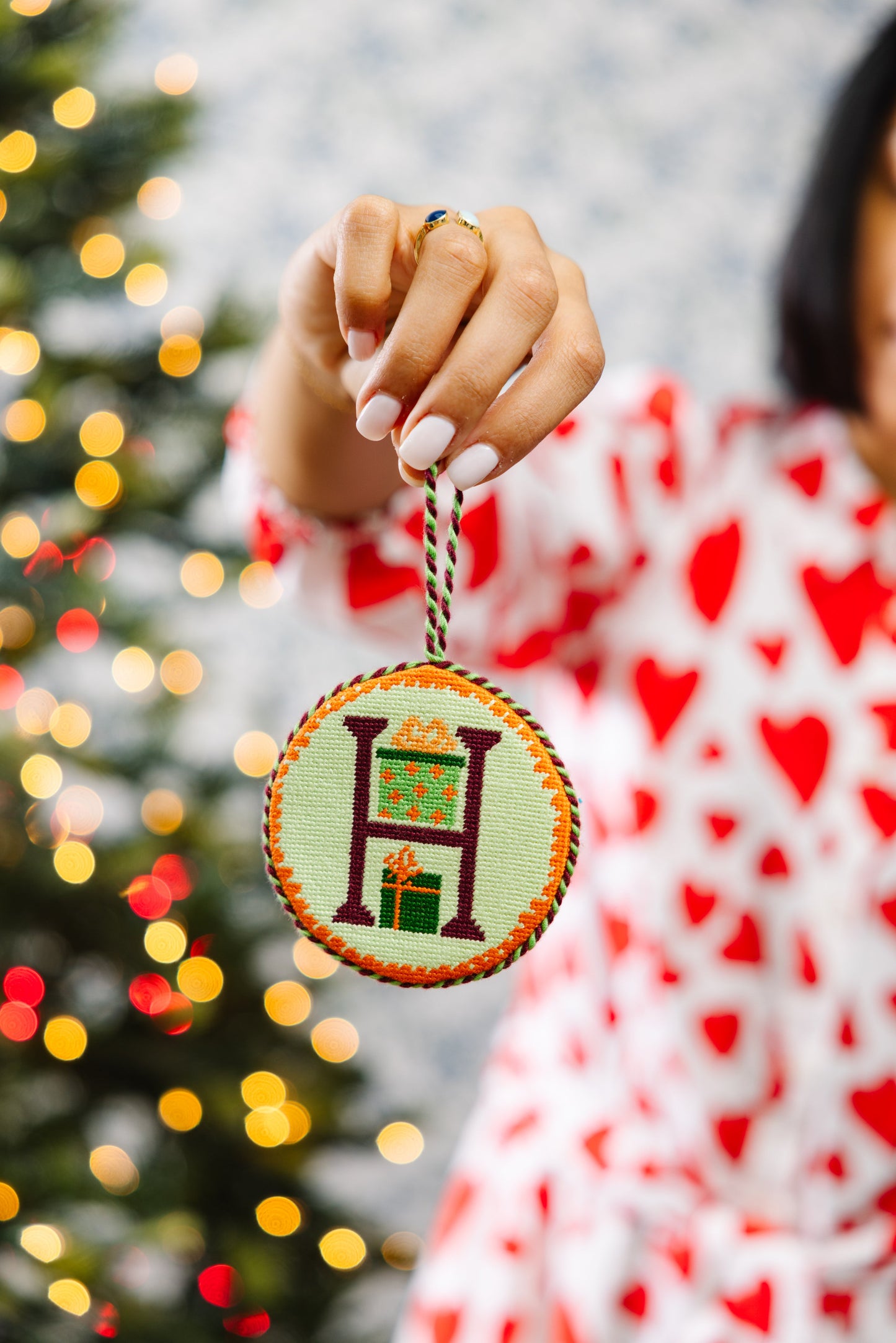Needlepoint Monogram Ornament - H