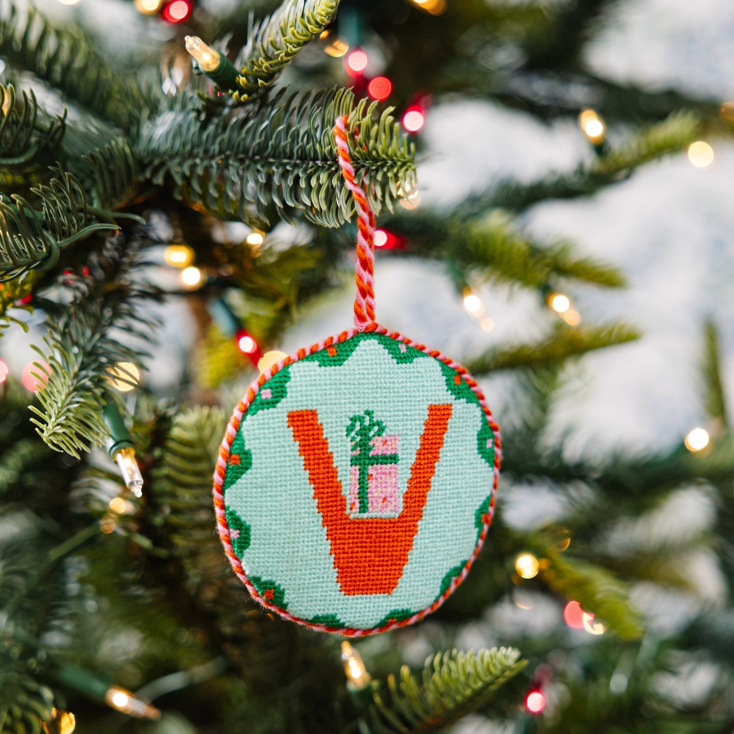 Needlepoint Monogram Ornament - V