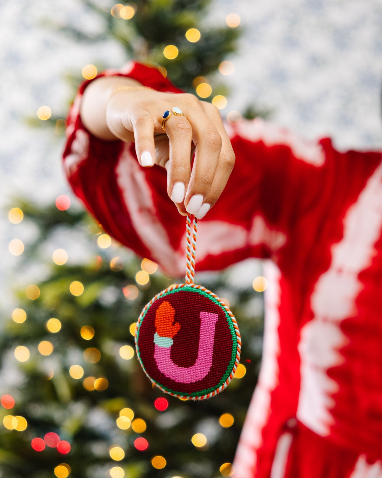 Needlepoint Monogram Ornament - U