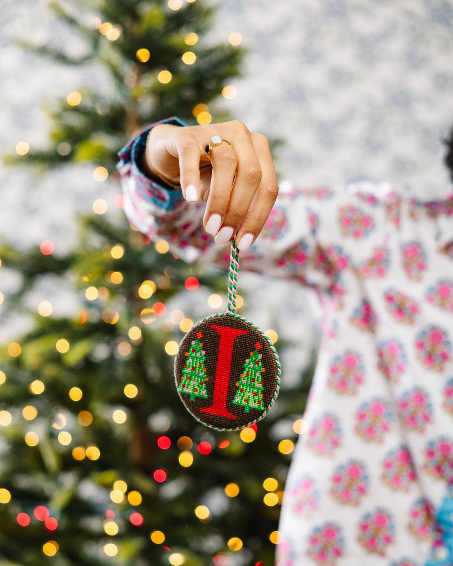 Needlepoint Monogram Ornament - I