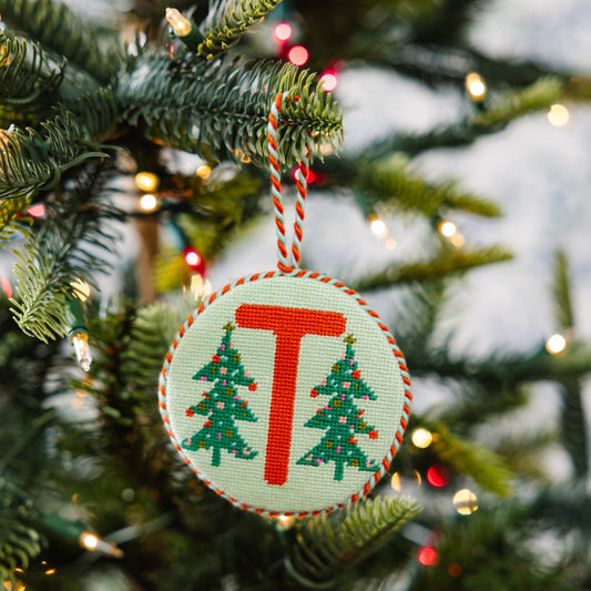 Needlepoint Monogram Ornament - T