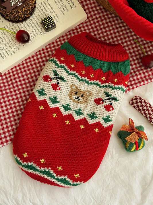 Christmas Cherry Bear Pet Sweater