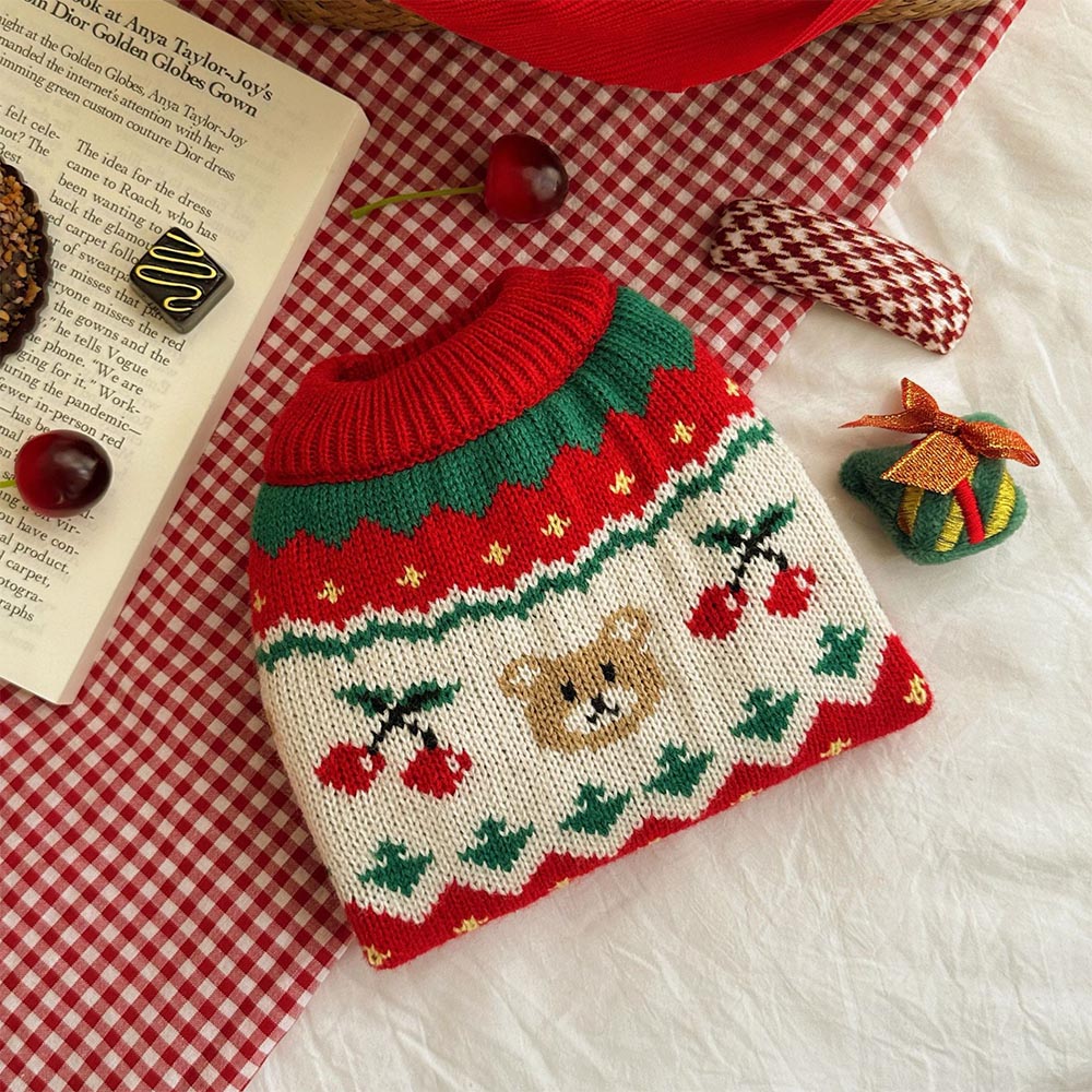 Christmas Cherry Bear Pet Sweater