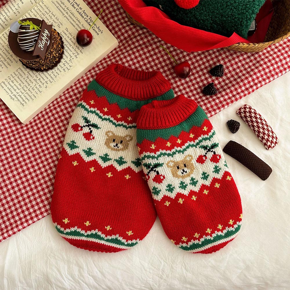 Christmas Cherry Bear Pet Sweater