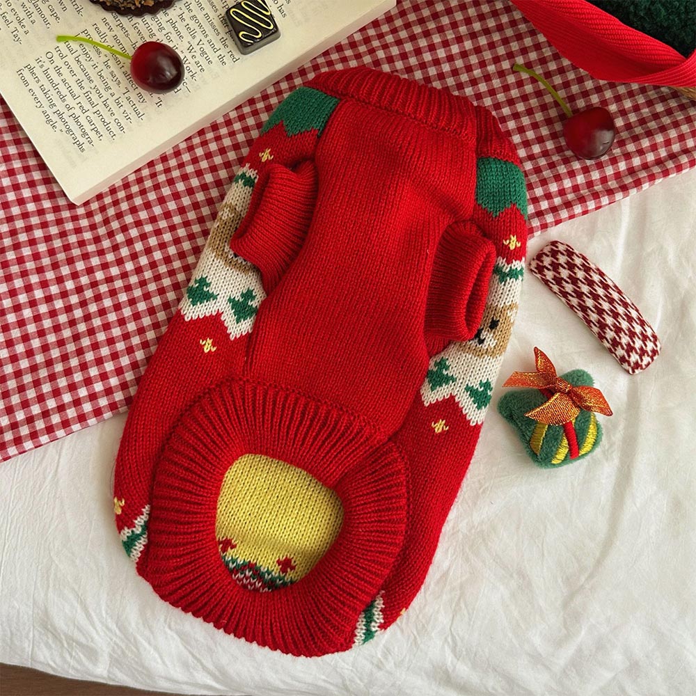 Christmas Cherry Bear Pet Sweater