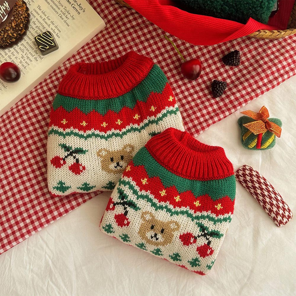 Christmas Cherry Bear Pet Sweater