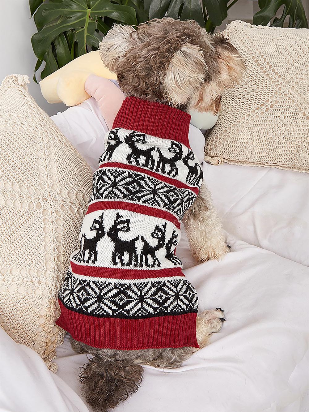 Moose Snowflake Pattern High Neck Pet Sweater