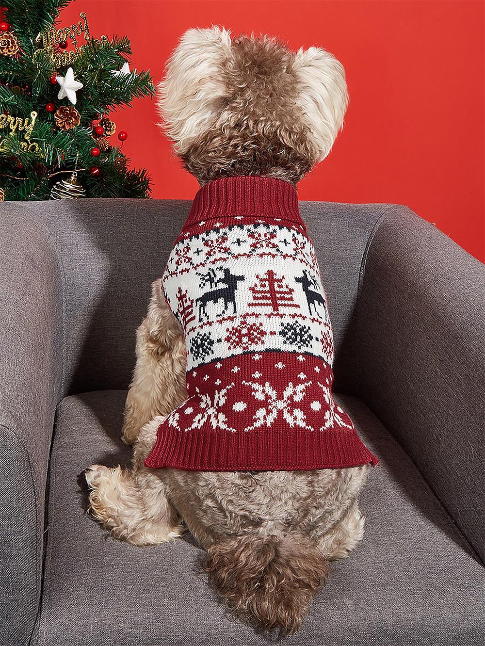 Moose Snowflake Pattern High Neck Pet Sweater