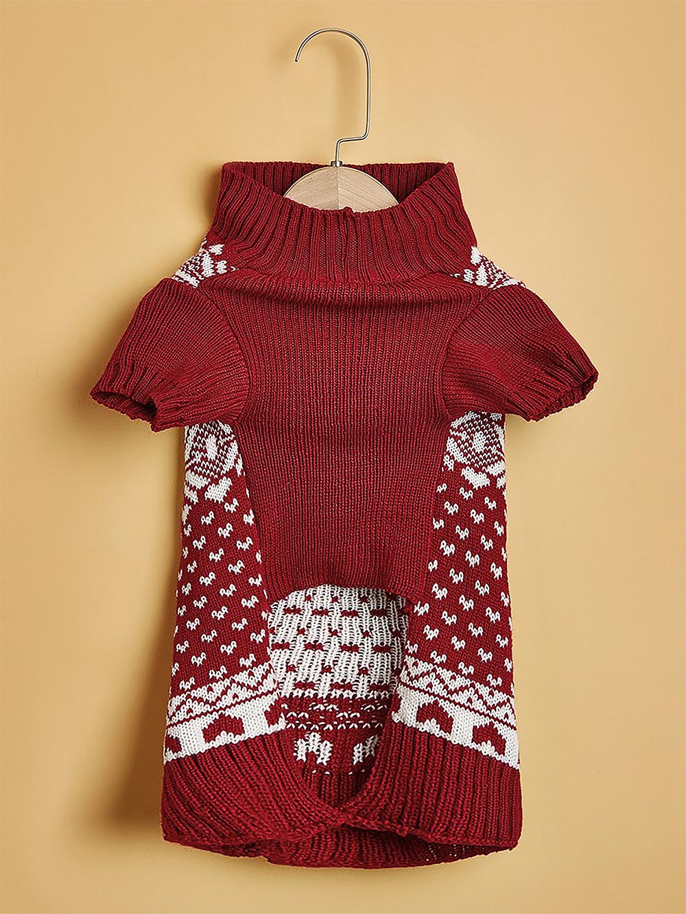 Moose Snowflake Pattern High Neck Pet Sweater