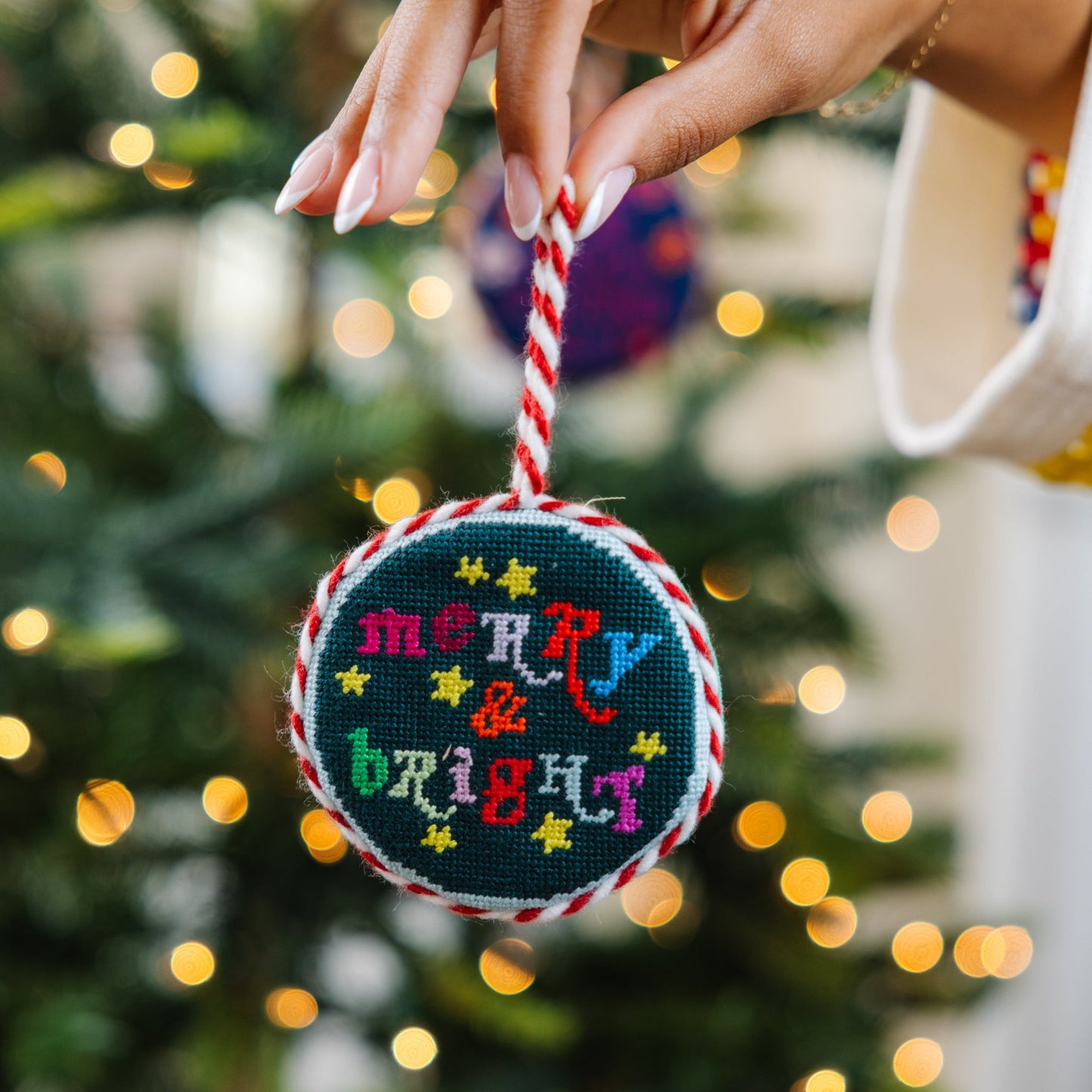 Needlepoint Ornament - Merry & Bright